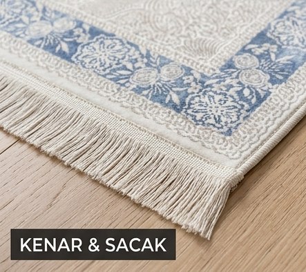 Bambu halıda kenar overlok işçiliği ve saçak detayı