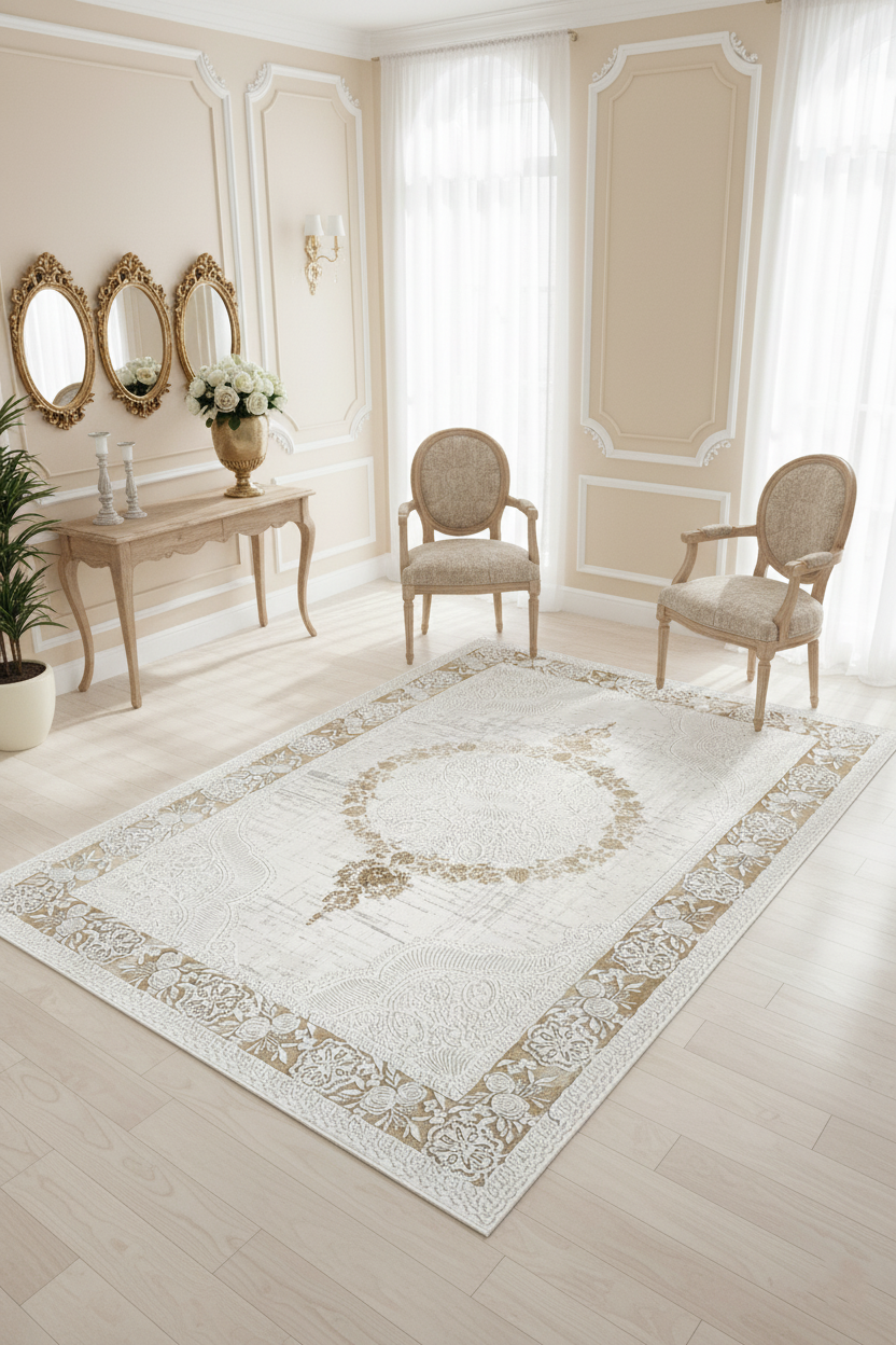 Border B10083 Bambu Halı: Bej Zarafetin Modern Yorumu