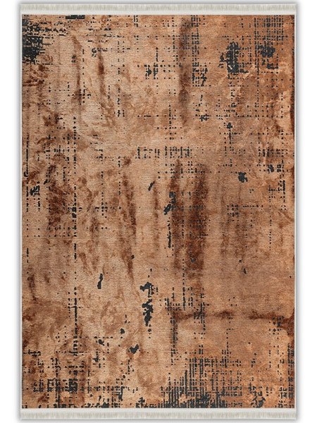 Bakır Kahve Soyut Eskitme Desenli Vintage Yıkanabilir Bambu Halı - Vezura Koleksiyonu (V10603)