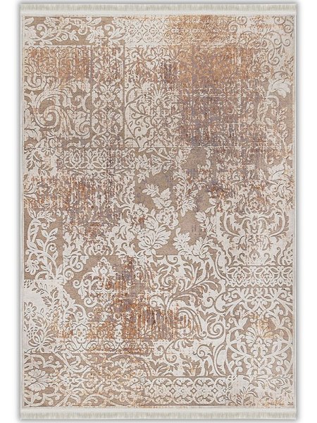 Bakır Kiremit Klasik Eskitme Desenli Vintage Yıkanabilir Bambu Halı - Vezura Koleksiyonu (V10801)