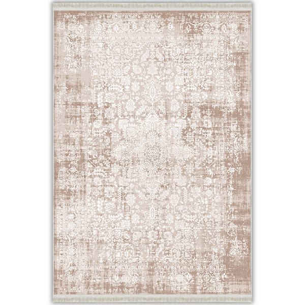 Bej Vizon Klasik Desenli Vintage Yıkanabilir Bambu Halı - Perivia Koleksiyonu (S910092)