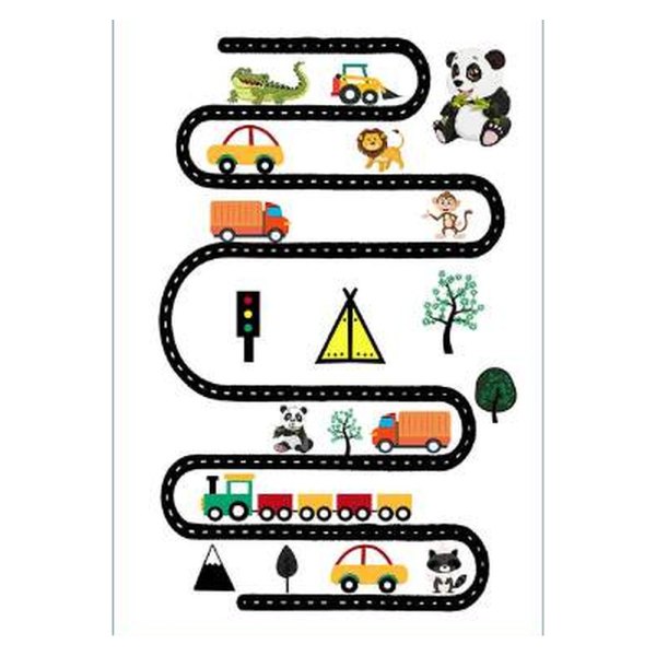 Piccolo 077 Beyaz Yol ve Safari Desenli Eğitici Çocuk Oyun Halısı