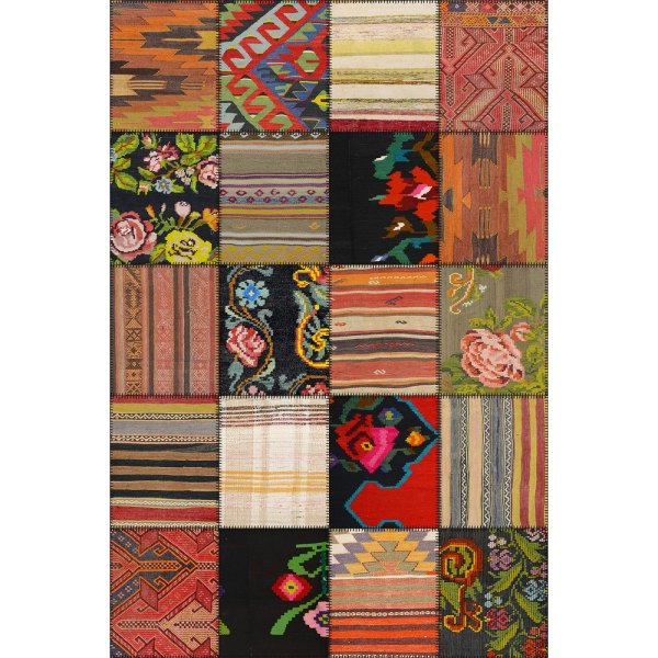 Quintesa Patch03 Bambu Çok Renkli Halı - Otantik Kilim Patchwork Mozaik Tasarım
