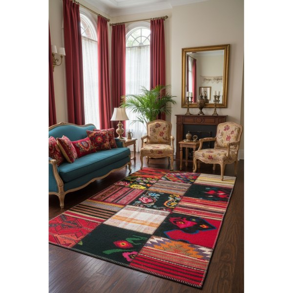 Quintesa Patch16 Bambu Çok Renkli Halı - Canlı Etnik Kilim Patchwork 