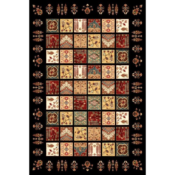 Siyah Zemin Üzeri Çok Renkli Geleneksel Patchwork Desenli Yıkanabilir Halı - Quintesa Koleksiyonu (Patch461)