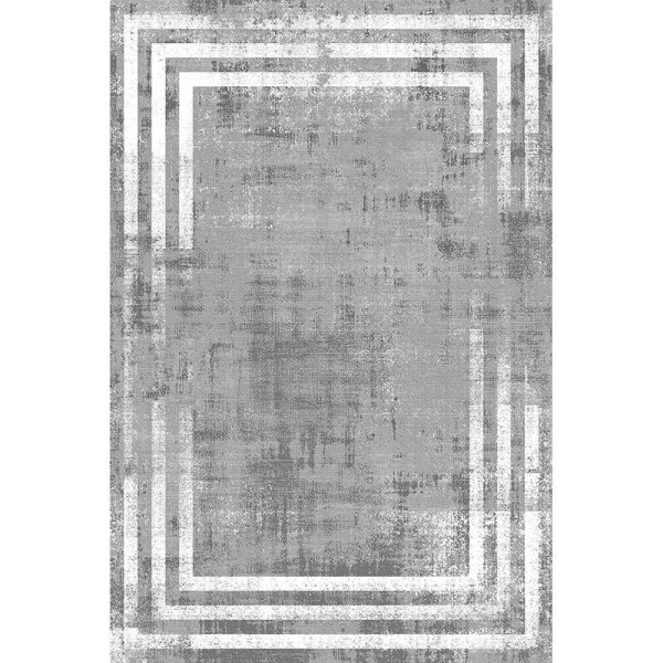 Sombra S2133 Şönil Halı | Gri Eskitme Beyaz Çerçeve Desenli Modern Halı