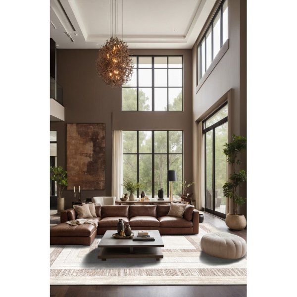 Sombra S21363 Şönil Halı: Bej Beyaz Katmanlı Modern Çizgili Halı