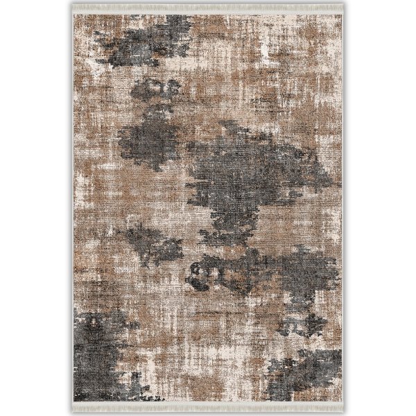 Kahve Gri Soyut Leke Desenli Modern Yıkanabilir Bambu Halı - Stria Koleksiyonu (S10372)