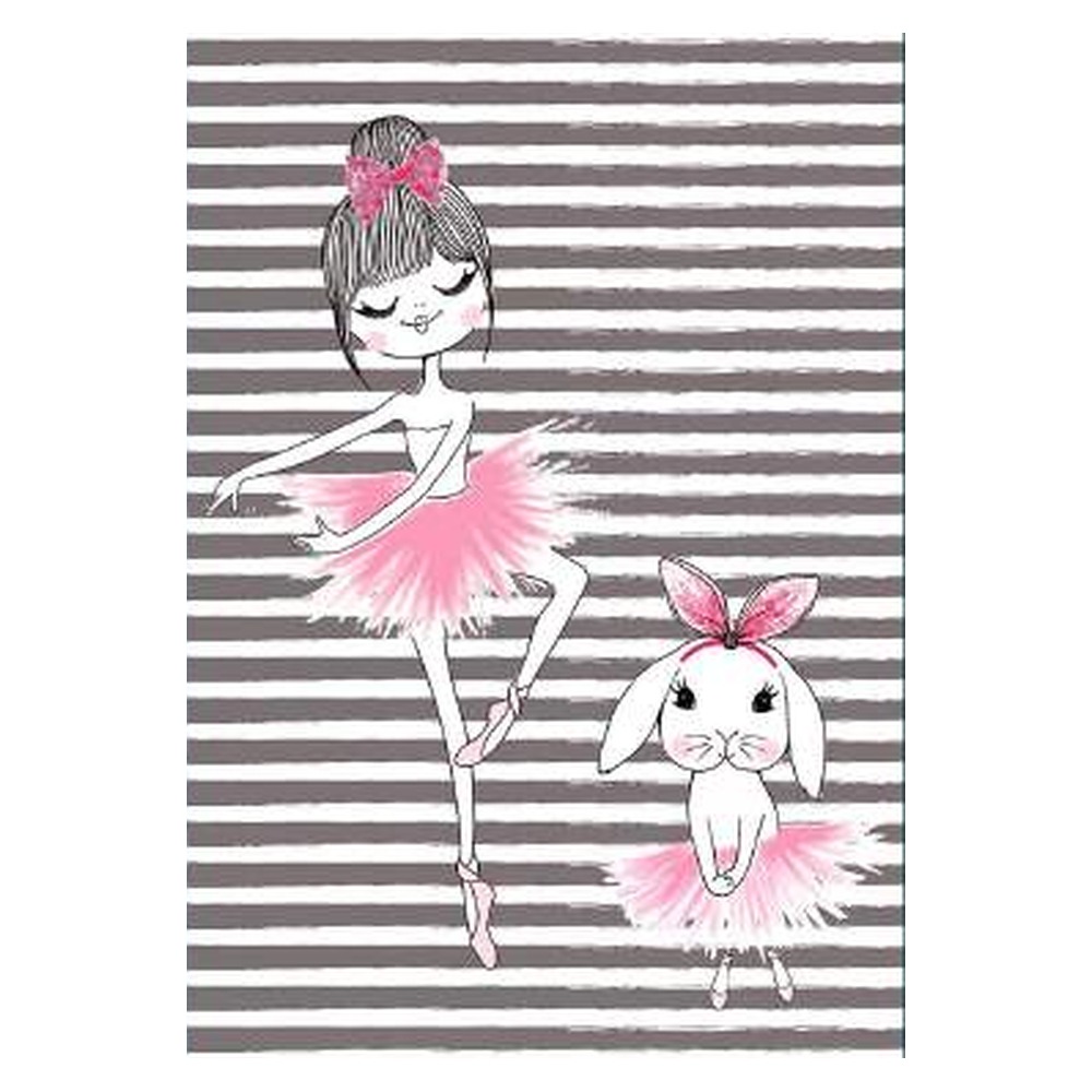 Piccolo 084 Gri Beyaz Balerin Desenli Kiz Çocuk Bambu Halı