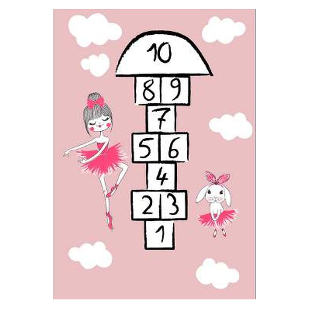 Pembe Balerin Desenli Seksek Oyun Halısi