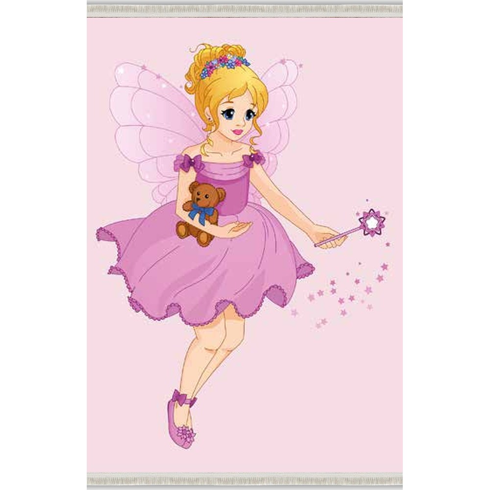 Piccolo 856 Pembe Mor Peri Desenli Kiz Çocuk Bambu Halı