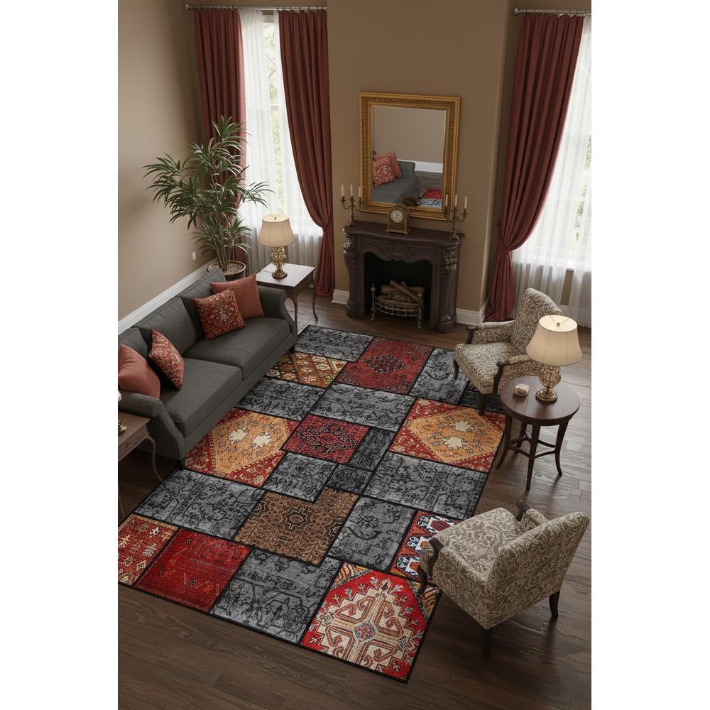 Quintesa Patch 152 Patchwork Halı: Koyu Zarafetin Klasik Dokunuşu, oda içi kullanım