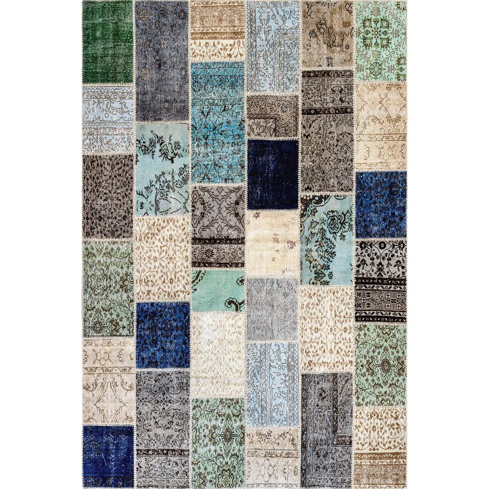 Quintesa Patch14 Bambu Mavi Gri Halı - Vintage Patchwork Mozaik Tasarım