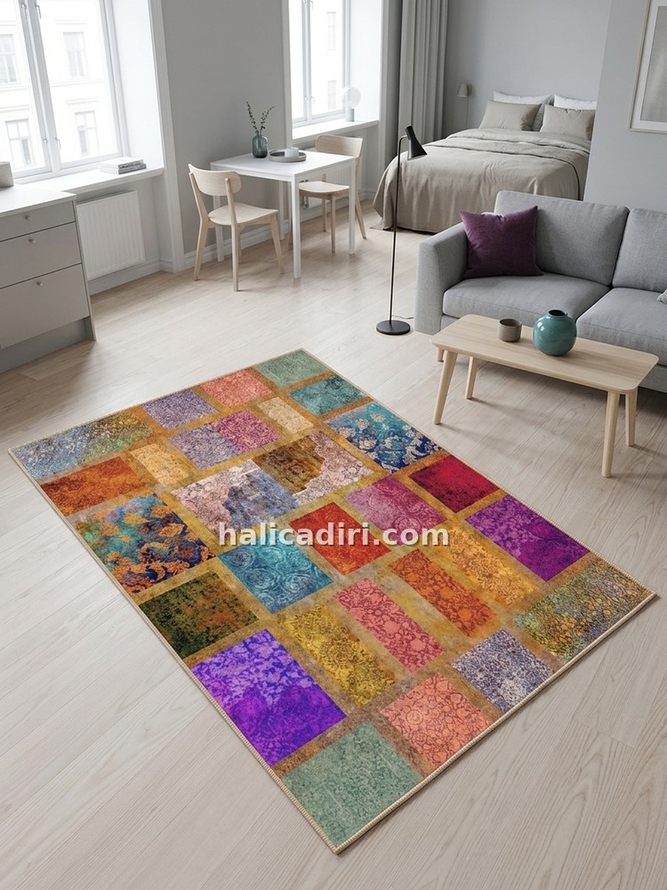 Quintesa Patch169 Patchwork Bambu Halı: Yaşam Alanlarınızda Kültürel Derinlik ve Sofistike Zarafet, yazlık evde kullanım