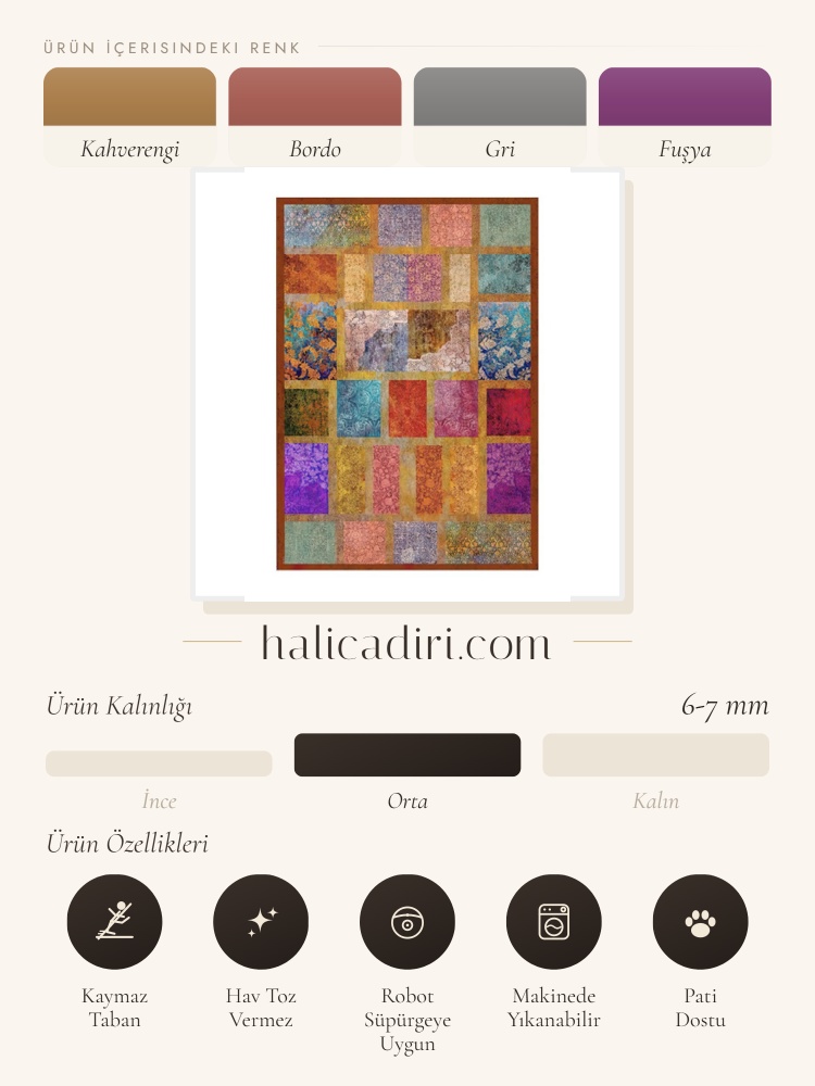 Quintesa Patch169 Patchwork Bambu Halı: Yaşam Alanlarınızda Kültürel Derinlik ve Sofistike Zarafet, öne çıkan özellikleri