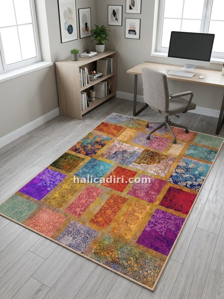 Quintesa Patch169 Patchwork Bambu Halı: Yaşam Alanlarınızda Kültürel Derinlik ve Sofistike Zarafet, çalışma odasında kullanım