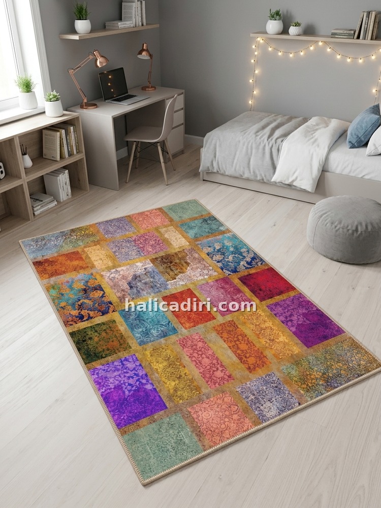 Quintesa Patch169 Patchwork Bambu Halı: Yaşam Alanlarınızda Kültürel Derinlik ve Sofistike Zarafet, pati dostu kullanım