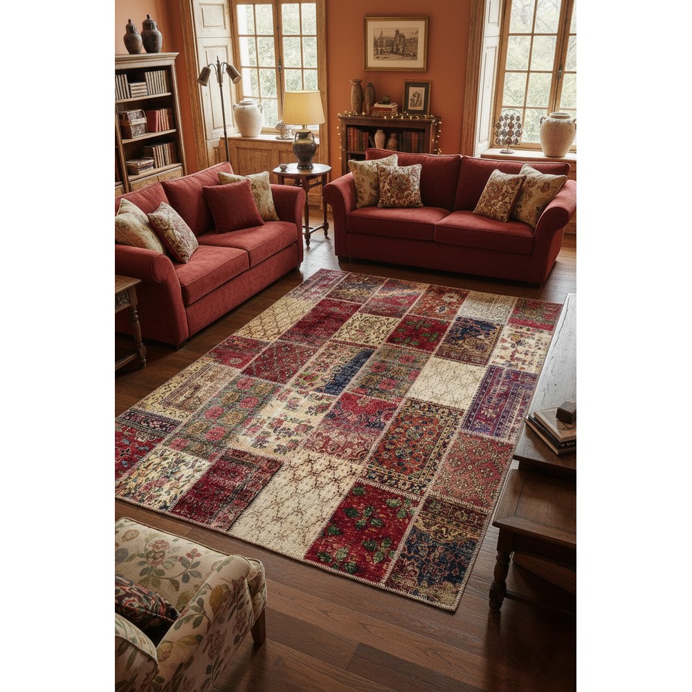Quintesa Patch17 Bambu Çok Renkli Halı - Klasik Vintage Patchwork Mozaik, oda içi kullanım