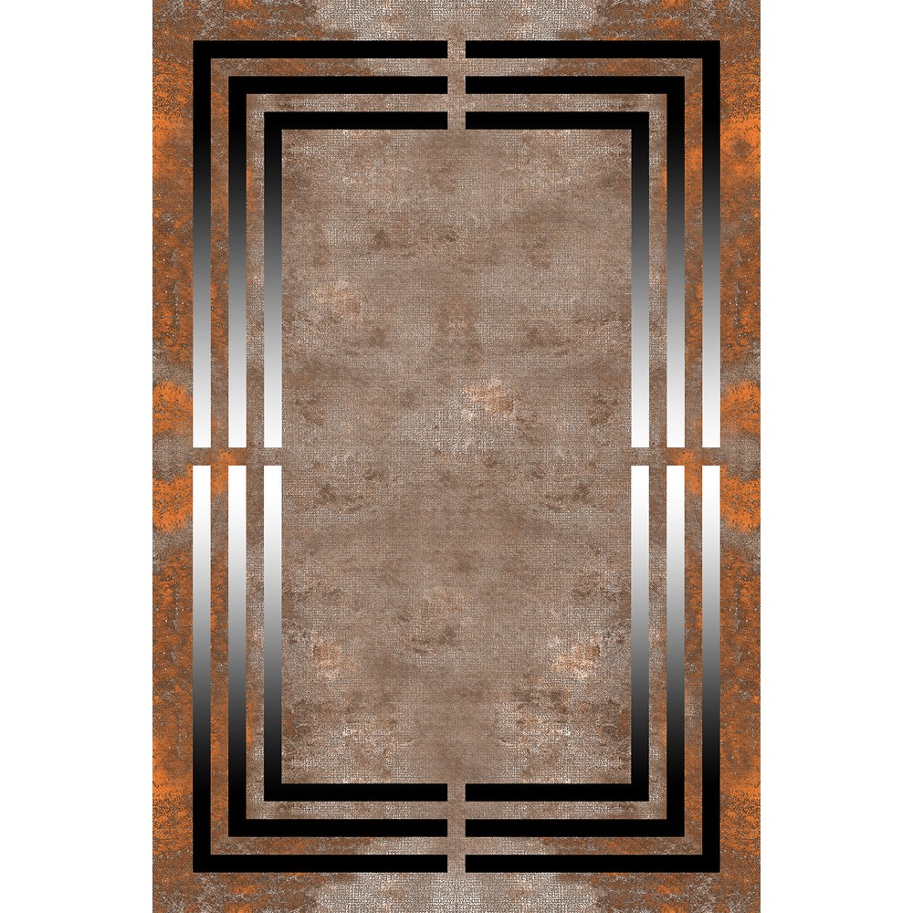 Sombra S2098 Şönil Kahve Halı - Modern Geometrik Çerçeveli Tasarım