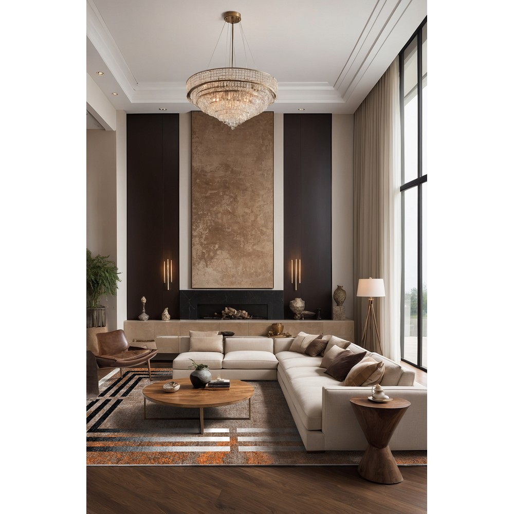 Sombra S2098 Şönil Kahve Halı - Modern Geometrik Çerçeveli Tasarım, oda içi kullanım