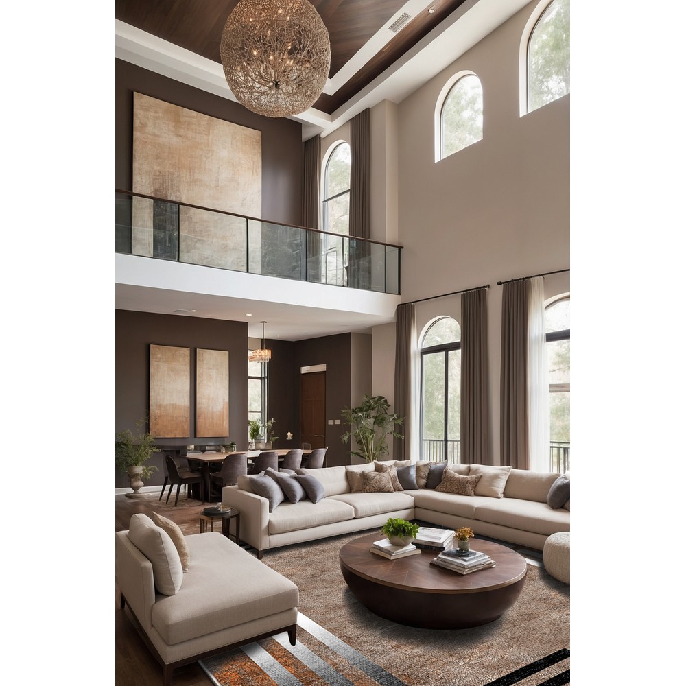 Sombra S2098 Şönil Kahve Halı - Modern Geometrik Çerçeveli Tasarım, öne çıkan özellikleri