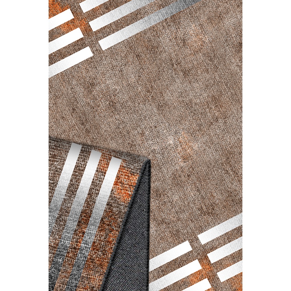 Sombra S2098 Şönil Kahve Halı - Modern Geometrik Çerçeveli Tasarım, kenar ve overlok detayı