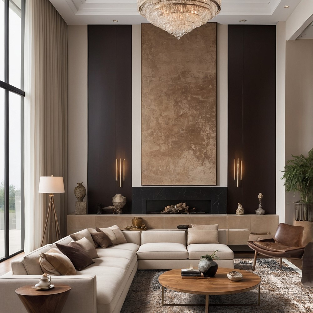 Kahve Gri Soyut Leke Desenli Modern Yıkanabilir Bambu Halı - Stria Koleksiyonu, oda içi kullanım