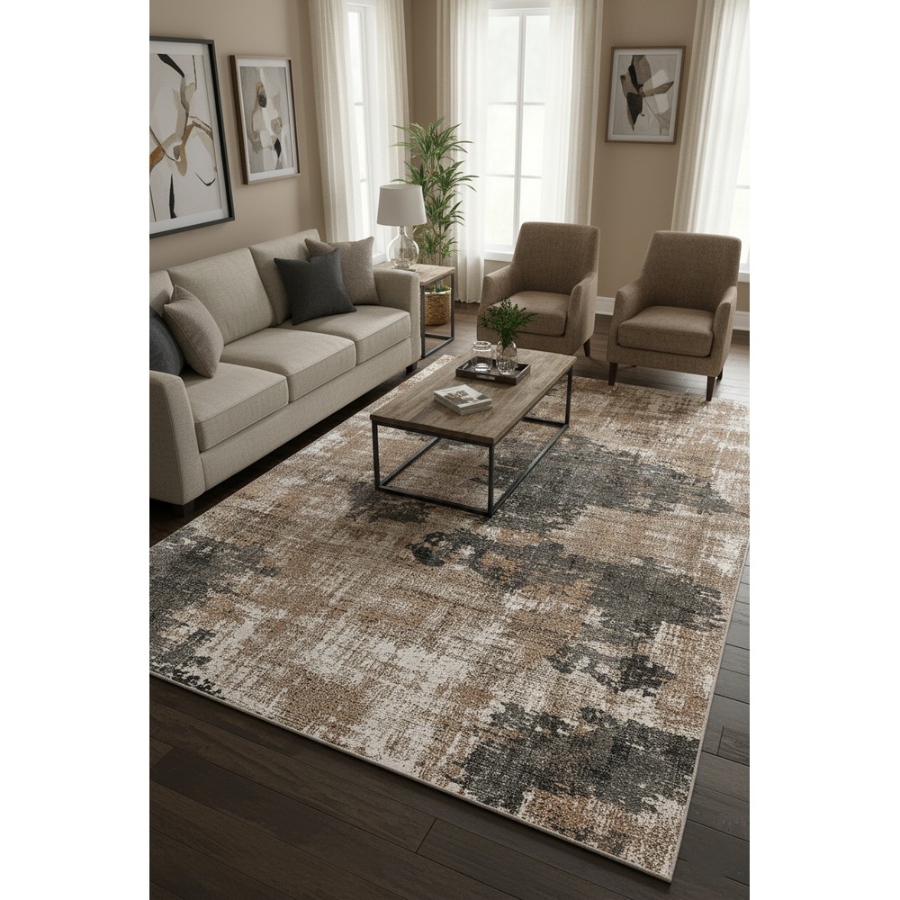 Vezura 10372 Bambu Halı: Kahve Tonlarında Modern Soyut Doku