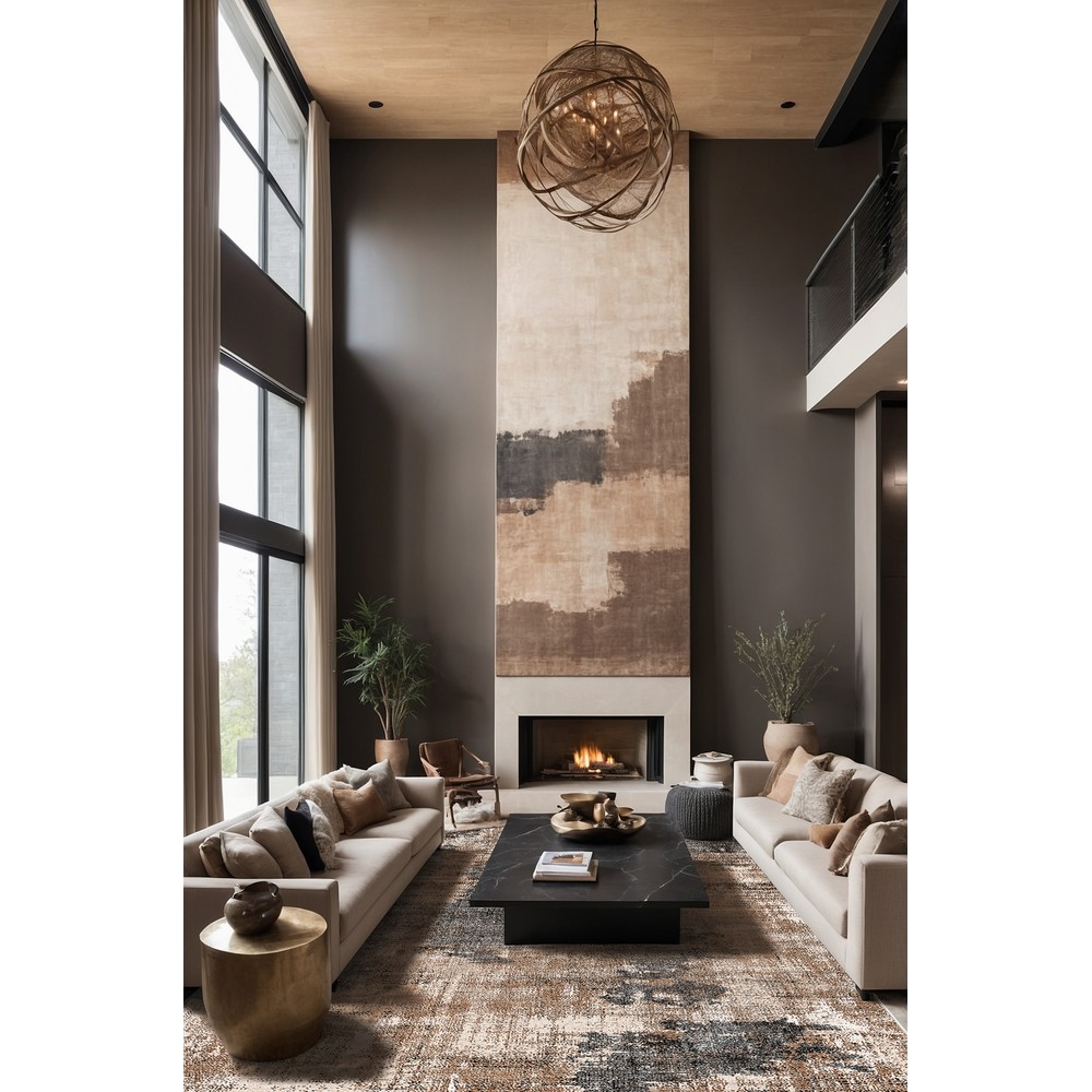 Vezura 10372 Bambu Halı: Kahve Tonlarında Modern Soyut Doku