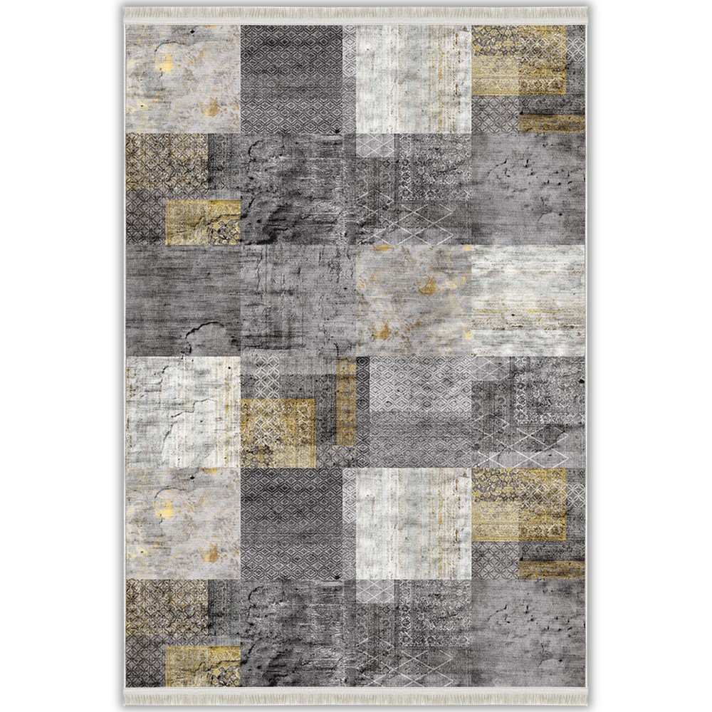Vezura 10451 Bambu Halı: Gri ve Gold Geometrinin Modern Yorumu