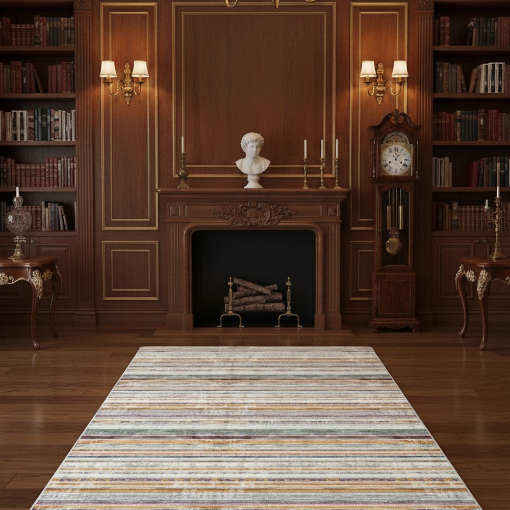 Çok Renkli Çizgili Modern Yıkanabilir Bambu Halı - Vezura Koleksiyonu (V10421)