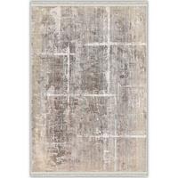 Bej ve Gri Tonlu Soyut Modern Yıkanabilir Bambu Halı