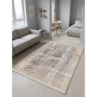 Bej ve Gri Tonlu Soyut Modern Yıkanabilir Bambu Halı, minimalist halı