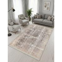Bej ve Gri Tonlu Soyut Modern Yıkanabilir Bambu Halı, salon halısı