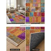 Quintesa Patch169 Patchwork Bambu Halı: Yaşam Alanlarınızda Kültürel Derinlik ve Sofistike Zarafet, kenar ve overlok detayı