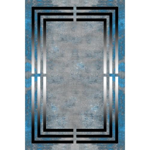 Gri Mavi Siyah Kesik Çizgili Modern Yıkanabilir Şönil Salon Halısı - Sombra Koleksiyonu (S10983)