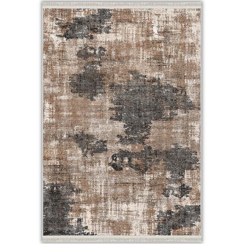 Kahve Gri Soyut Leke Desenli Modern Yıkanabilir Bambu Halı - Stria Koleksiyonu (S10372)